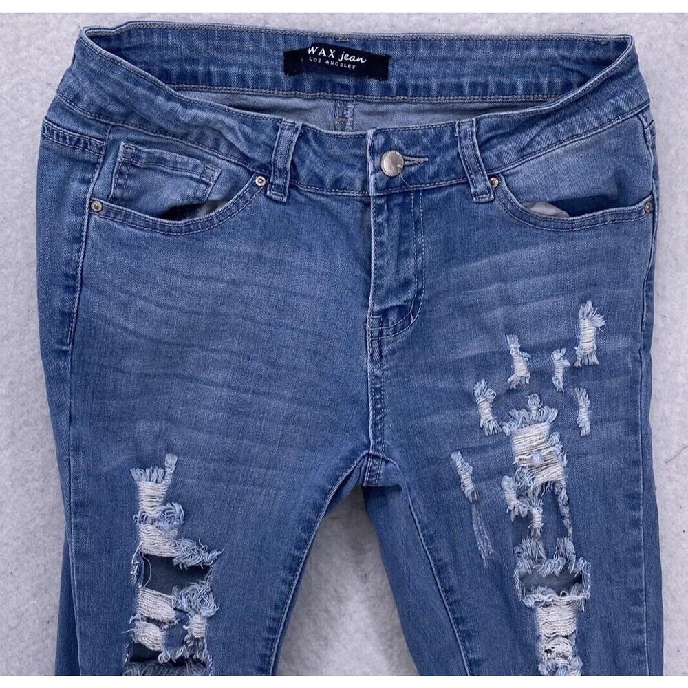 WAX Jean Los Angeles Distressed Skinny Jeans Women 9 Measures 28x27 Rip Shredded - Picture 2 of 11
